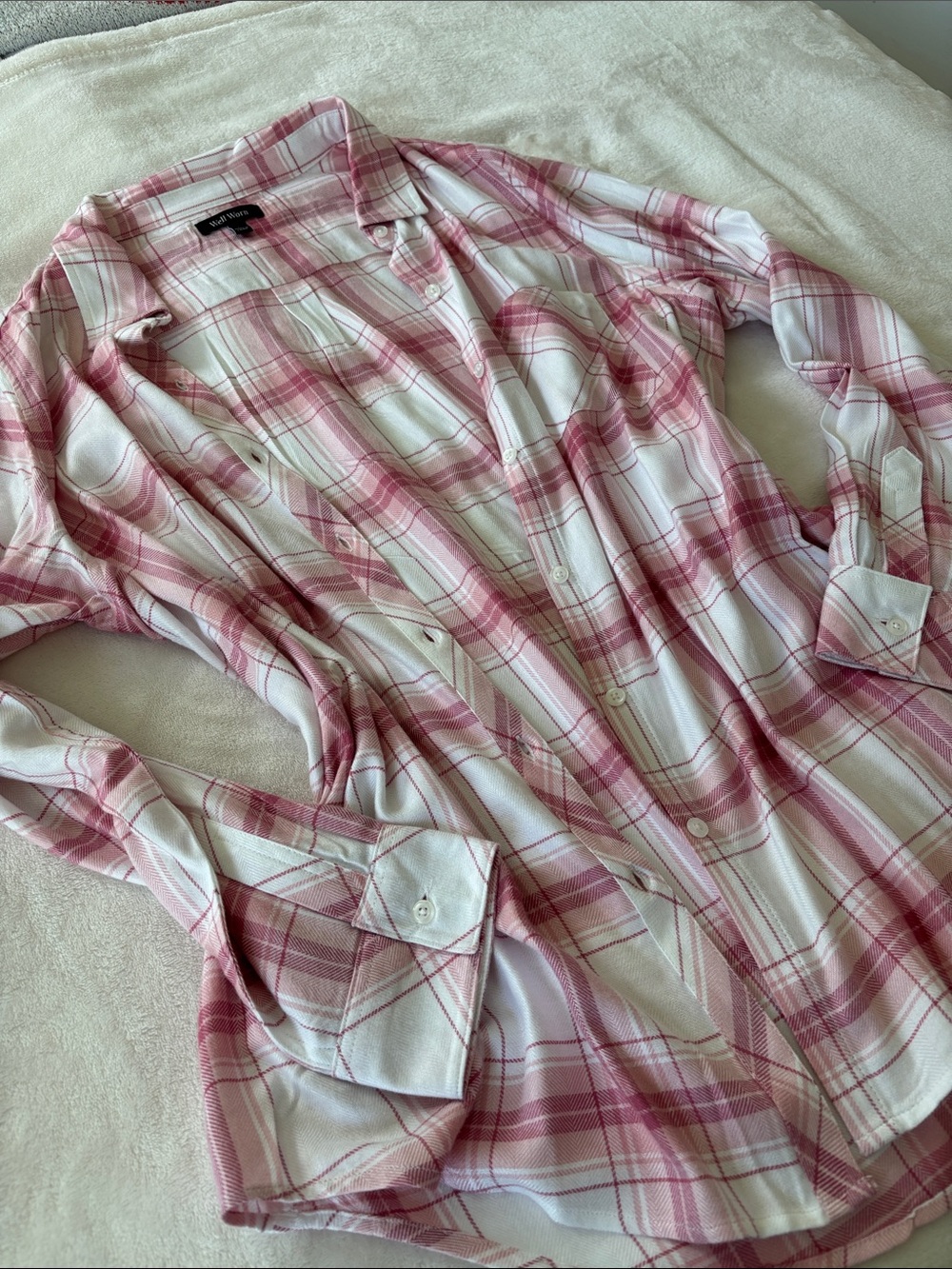 Well Worn Pink and White Plaid Button-Down Shirt